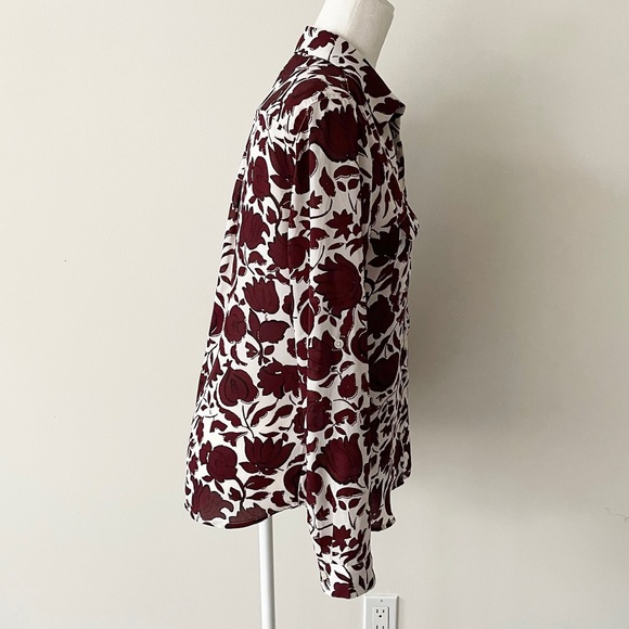 LOFT Outlet | Burgundy & White Floral Print Button Down Blouse - Picture 8 of 13